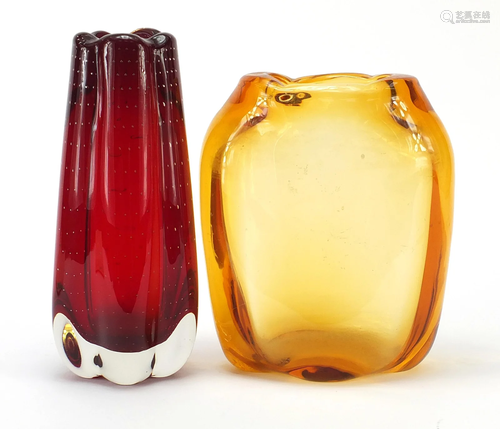 Two Whitefriars glass vases including a tooth example,