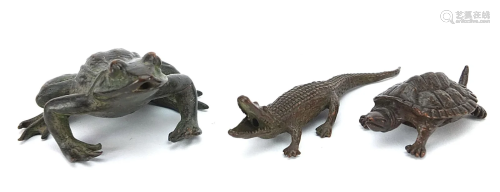 Three Japanese patinated bronze animals comprising