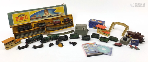 Model railway including a Hornby 00 electric train set,