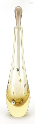 Large yellow scent bottle with applied silver mounts,