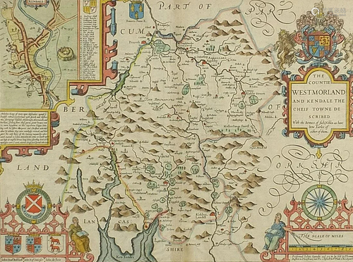 John Speed, Antique hand coloured map of Westmorland,