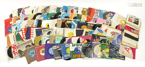 45rpm records including Vertigo Swirl and Billy J