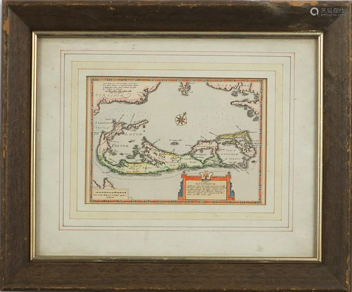 Hand coloured map of Bermuda, mounted, framed and