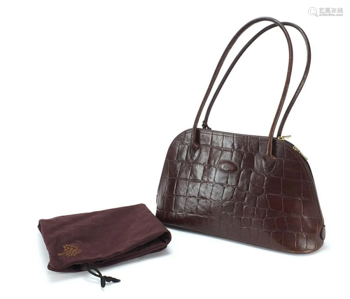 Burberry brown leather crocodile skin design handbag