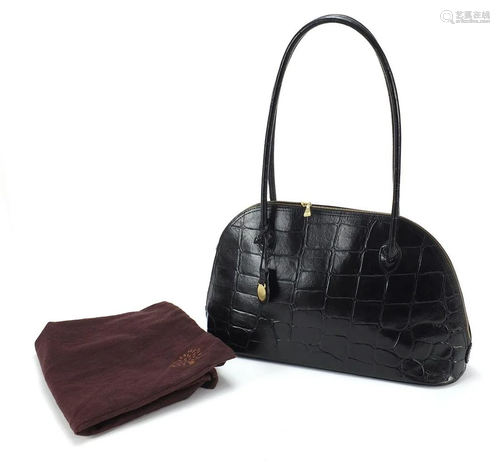 Burberry brown leather crocodile skin design handbag,