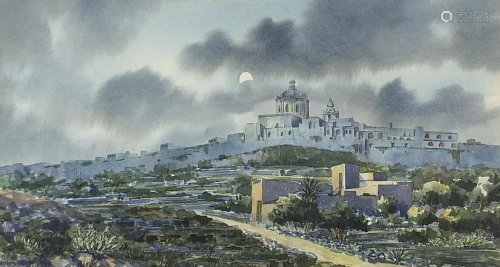 A M Galea - Valletta, Malta, watercolour...