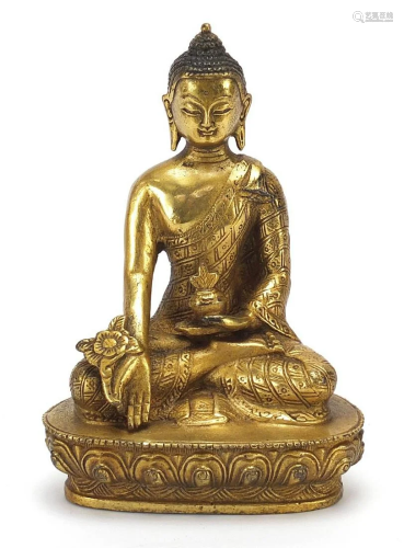 Chino Tibetan gilt bronze figure of seated buddha, 13cm