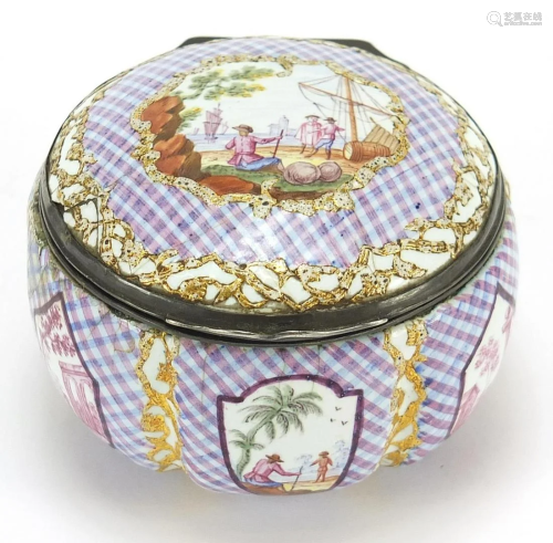18th century enamel patch box with hinged lid and