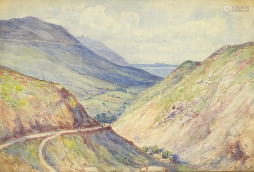 Sychnant Pass, Welsh school watercolour, mounted,