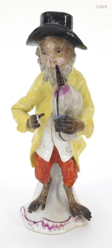 19th century continental porcelain monkey musician,