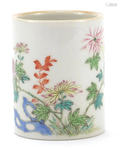 Chinese porcelain brush pot finely hand painted in the