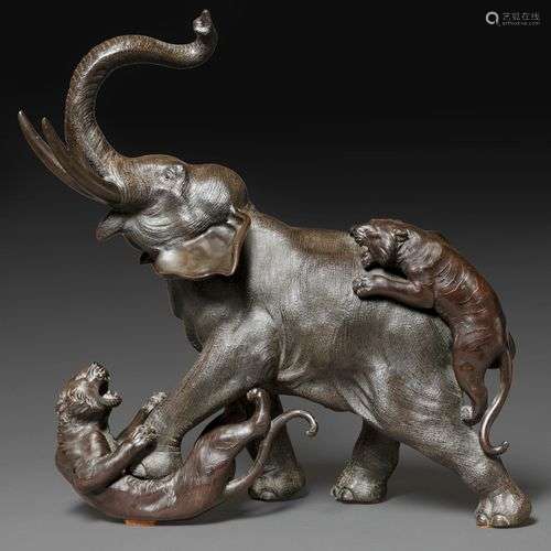 OKIMONO en bronze de patine brun rouge, représentant un élép...
