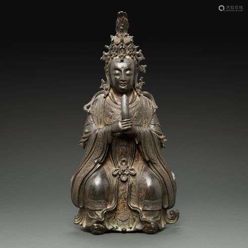 STATUETTE en bronze, anciennement laqué polychromie et or, r...