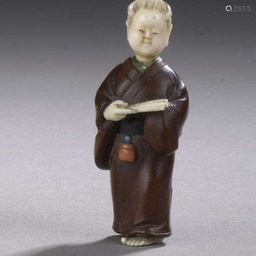 JAPON, époque MEIJI (1868-1912) Netsuke en bois et ivoire, i...