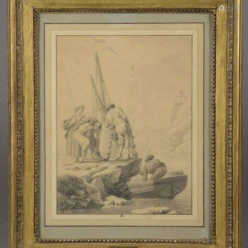 Joseph VERNET (1714-1789) Pêcheurs remontant leurs filets en...