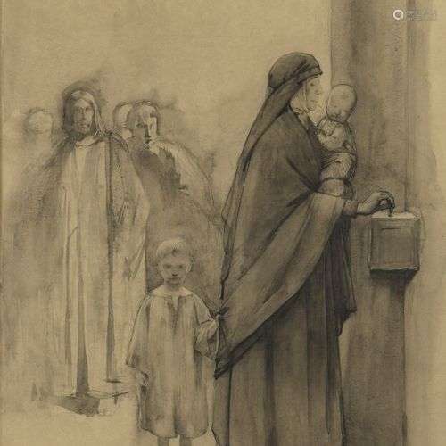 Jean-Pierre LAURENS (1875-1932) La veuve faisant l'aumône Pl...
