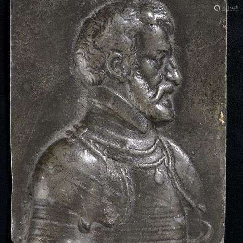*Plaquette au buste d'Antoine de Navarre en armure. Inscript...