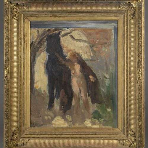 Alfred Philippe ROLL (1846-1919) Nu au cheval Huile sur toil...