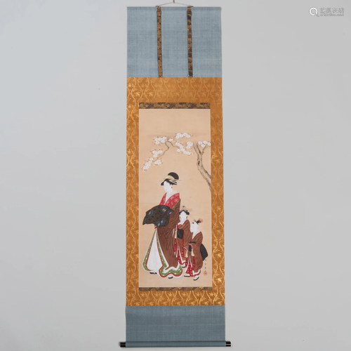 Japanese Scroll Painting of a Courtesan