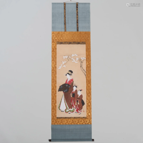 Japanese Scroll Painting of a Courtesan