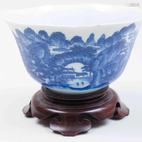 Chinese Blue and White Porcelain Faceted Bowl