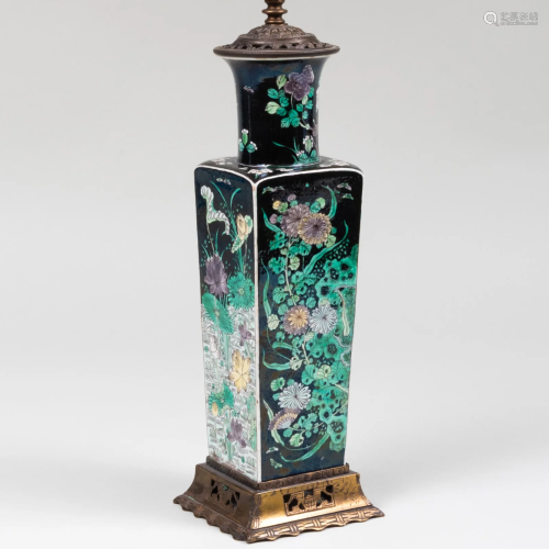Chinese Famille Noir Porcelain Square Baluster Vase