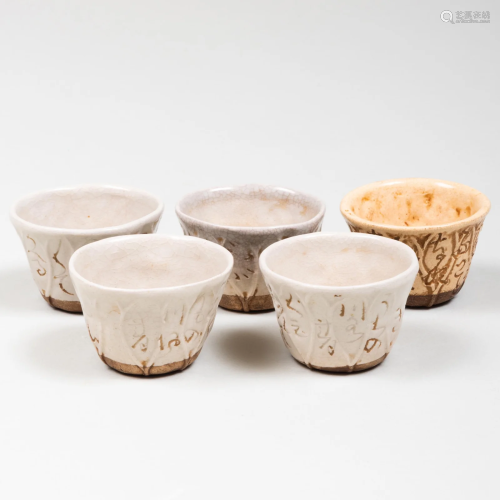 Five Otagaki Rengetsu Glazed Pottery Sencha Tea Cups