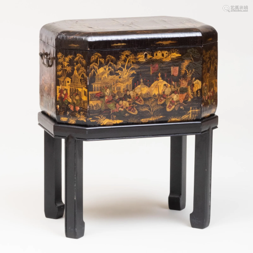 Chinese Black Lacquer and Parcel-Gilt Tea Chest on