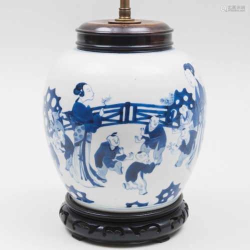 Chinese Blue and White Porcelain Ginger Jar Mounted as