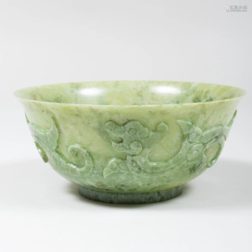 Chinese Archaistic Green Hardstone Bowl