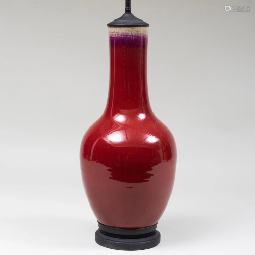 Chinese Copper Red Glazed Porcelain Bottle Vase Mounted