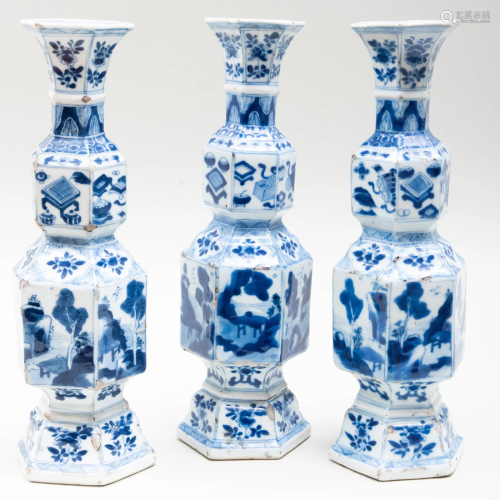 Group of Three Chinese Blue and White Porcelain Faceted