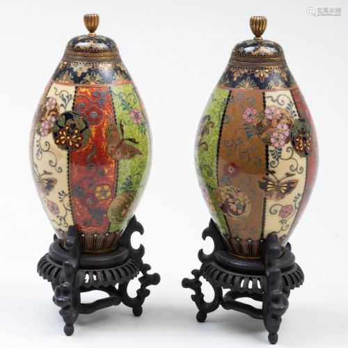 Pair of Small Japanese Cloisonné Vessels and