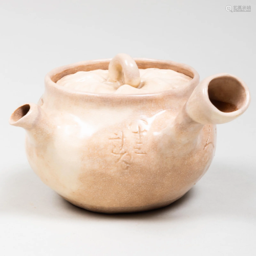 Otagaki Rengetsu Small Glazed Pottery Teapot with Lotus