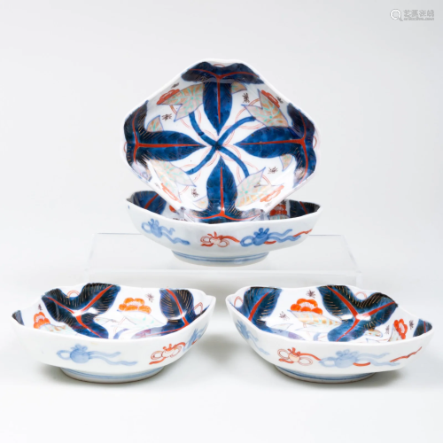 Set of Four Japanese Red and Blue Porcelain Lozenge