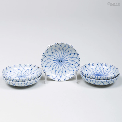 Set of Five Small Japanese Imari Type Blue and White