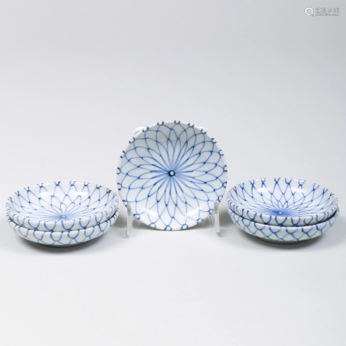 Set of Five Small Japanese Imari Type Blue and White