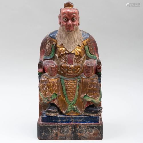 Chinese Carved and Polychromed Figure of a Seated