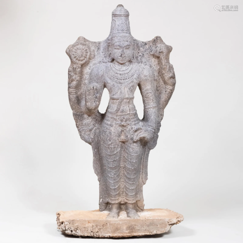 South Indian Carved Granite Vishnu