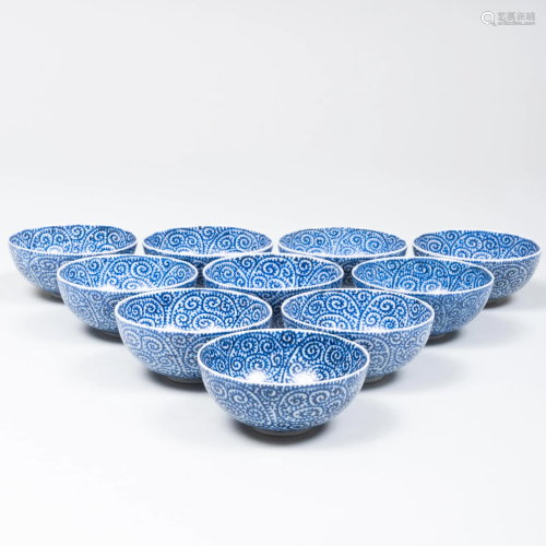 Set of Ten Japanese Imari Blue and White Porcelain