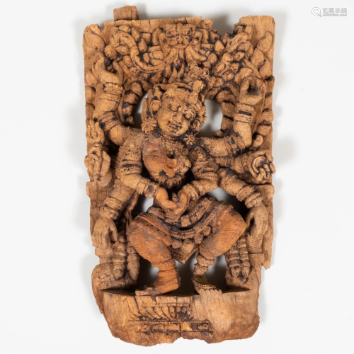 South Indian Wood Panel Fragment with Dancing Hindu