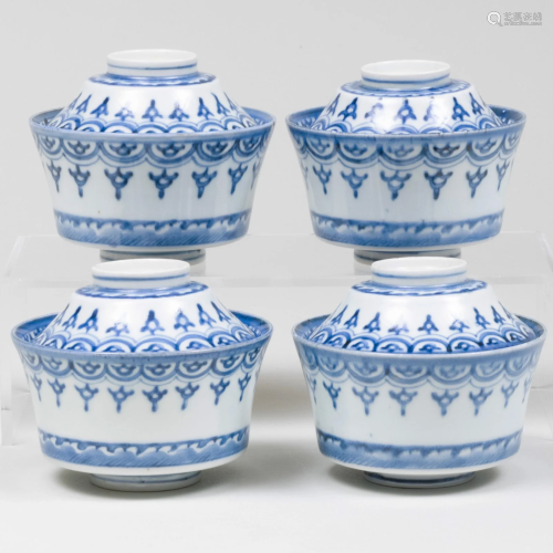 Set of Four Chinese Blue and White Porcelain Rice Bowls