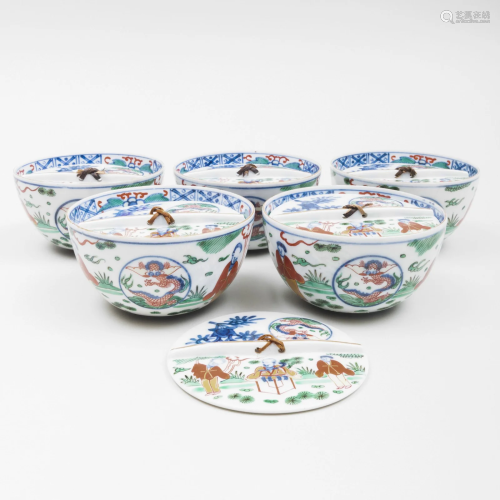 Set of Five Chinese Porcelain Noodle Bowls and Six