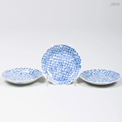 Set of Three Small Japanese Imari Blue and White