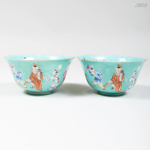 Pair of Chinese Turquoise Glazed Porcelain Bowls
