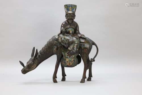 Bronzen Aziatisch beeld van wijsgeer zittend op ezel met clo...
