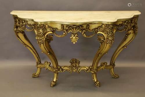 Vergulde Louis XV console met voluutvormige poten - bezet me...