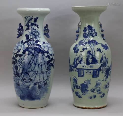 Porseleinen Chinese blauw/wit vaas met decor van pauwen en b...