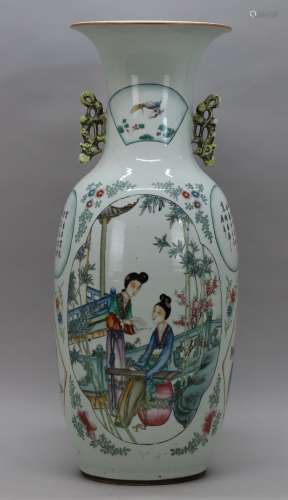 Chinese porseleinen vaas met dubbel decor van dames op de ba...