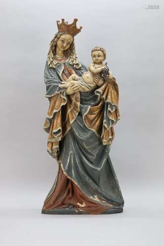 Gepolychromeerde houtsculptuur van Madonna met kind - Hoogte...